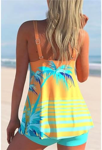 Tankini Femme Ardoise - Marque - Maillot de Bain 2 Pièces Taille Haute Push Up Bikini Set