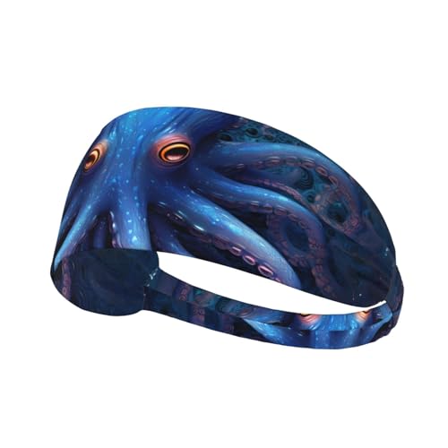 Diadema deportiva elástica unisex que absorbe la humedad atlética para correr, entrenar, deportes al aire libre, estampado de pulpo azul