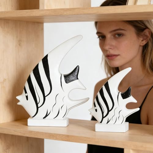 Poisson en bois déco méditerranéenne rustique pour étagère Lot de 2