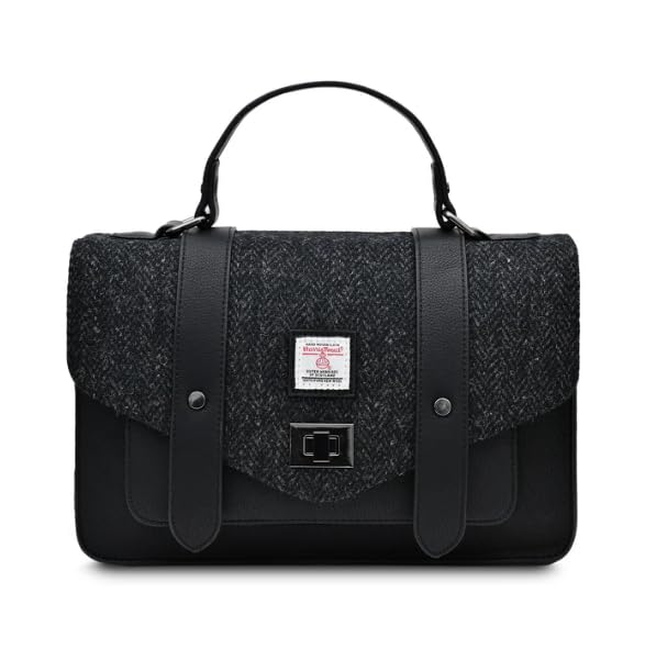 Islander Harris Tweed Large Satchel (Black Herringbone)