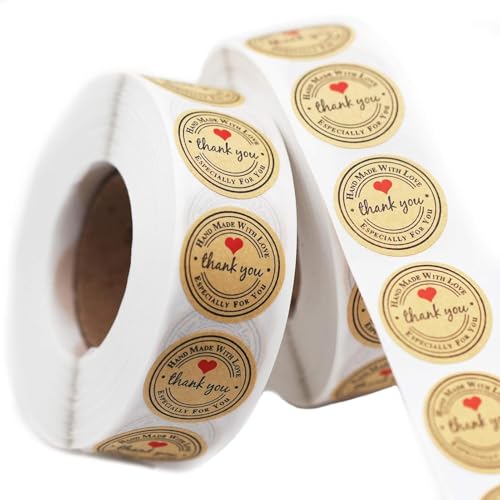 Image of Alokik Enterprise 500 Pcs Hand Made with Love Watercolor Stickers Round Thank You Adhesive Sticker for Small Business Wedding Supplies Packing Stickers Gift Wrap (500 in 1 Decorative Stickers Roll)