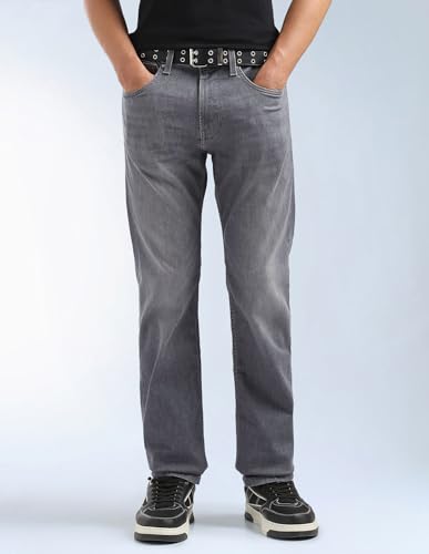 Image of Flying Machine Men's Straight Fit Jeans| Solid | Mid Rise | Stretchable | Jeans for Man