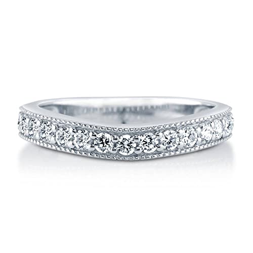 BERRICLE Sterling Silver Wedding Rings Pave Set Round Cut Cubic Zirconia CZ Curved Half Eternity Ring for Women, Rhodium Plated2