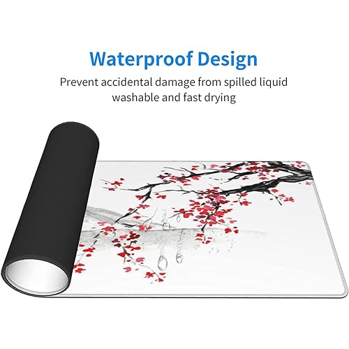 Image of Printed Gaming Mousepad - Premium Stitched Edges, Smooth Surface,Size 11x23 inches, Non-Slip Rubber Base - Ideal for Office & Gaming Setup (Japanese Sumi-E Painting)
