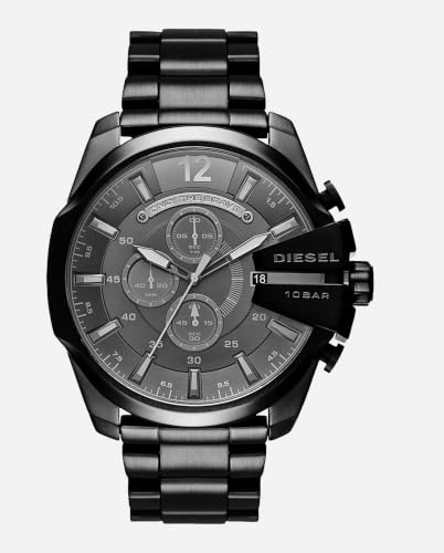Diesel Mega Chief Montre pour Homme en Acier Inoxydable avec Mouvement analogique ou numérique Noir 5,9 cm, Acier Inoxydable Noir, 5.9 cm, Mega Chief