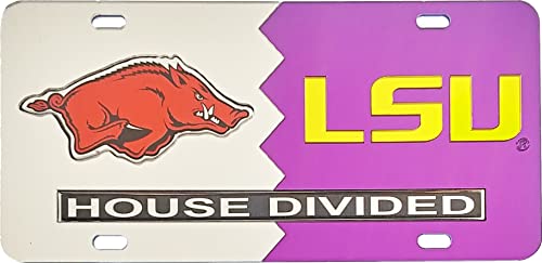 Arkansas + L.S.U. House Divided Split License Plate Tag [Silver/Purple - Car/Truck] - ID#32851