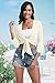 PrinStory Women's Tie Front Shrug 3/4 Sleeve Cropped Bolero Cardigan Lightweight Summer Casual Short Shawl Cover up Top Beige White L