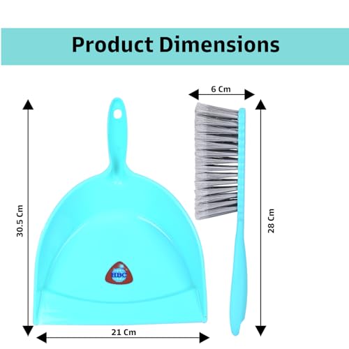 Image of Zureni Dustpan & Brush with Grip Handle Dusting Tray Multipurpose Cleaning Set Dust Collection Pan for Home Kitchen Office Household (Pack of 1, Aqua Green)