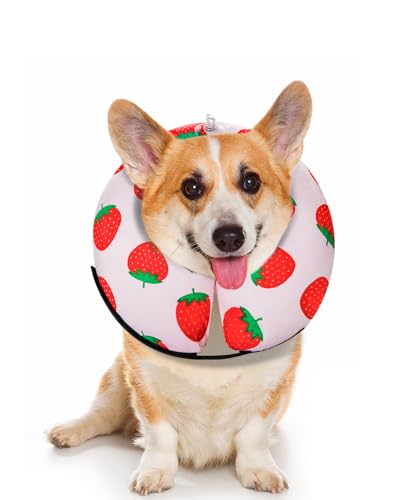 Image of MIDOG Inflatable Dog Cone Alternative for After Surgery - Soft Protective Donut Collar Prevents Licking, Comfortable Recovery E-Collar Alternative for Small Medium Large Dogs (Strawberry,S)