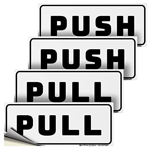 Isyfix Push Pull Stickers Sign - 2 Pack 5X2 Inch - Horizontal Decal Self-Adhesive, White/Black Vinyl Sticker For Doors In Business, Stores, Cafes, Shops & More. Indoor And Outdoor Use. #TOP10