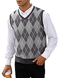 MNCEGEER Mens Argyle Knitwear Vest V Neck Sleeveless Casual Slim Fit Pullover Knitted Sweater Blue