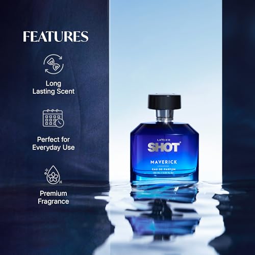 Image of Layer'r SHOT Maverick Eau De Parfum for Men, 100ml | Long-lasting fresh fragrance with citrus, ozonic, white floral, aromatic, amber & moss notes for everyday wear.