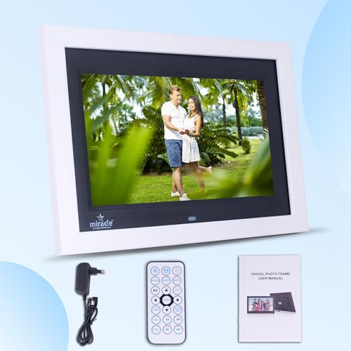 Image of MIRACLE DIGITAL 10 inch IPS Wooden Digital Photo Frame | 8GB Memory & 2GB RAM | HD Display, USB & SD Card Support | Remote Control, Slideshow, Video, Audio | 180 Wide Angle View (White Wood)