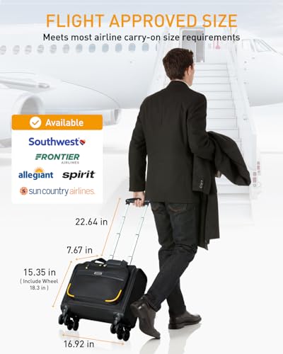 Image of Ponhog Rolling Laptop Bag - Rolling Briefcase with 4 Spinner Wheels, 17.3 Inch 1680D Nylon Water Resistant Computer Bag for Men and Women Work Travel, Black