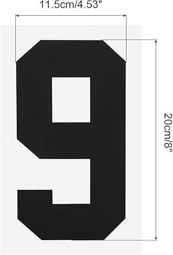Miniatura 2 de MECCANIXITY Paquete de 5 unidades de transferencia de calor con el número 9, 8 pulgadas, color negro, número único para uniforme de equipo, camiseta