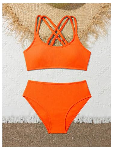 Image of Milumia Girl's 2 Piece Swimsuits Criss Cross Spaghetti Strap Bikini Sets Beachwear Bathing Suit