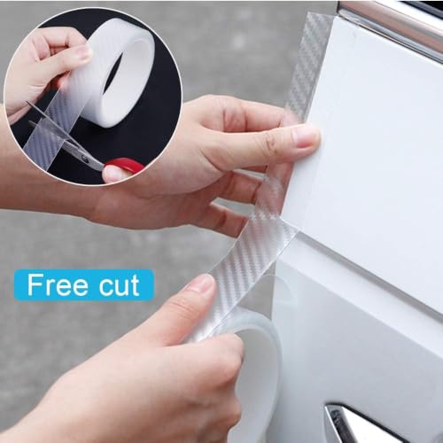 Image of LandVK Carbon Fiber Door Sill Protector Tape, Car Footstep Guard, Paint Protection Film PPF Tape for Car, Anti Scratch, White Textured, 5cm x 5m, 1 Pcs