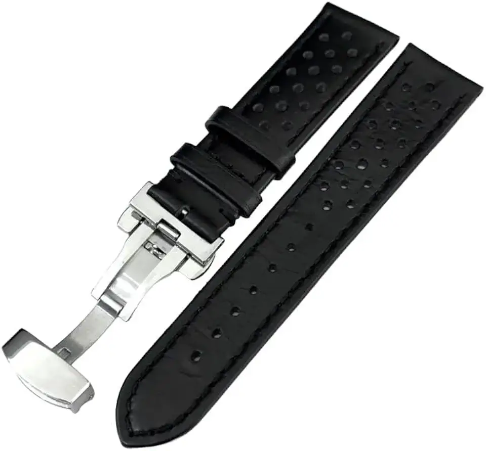 Pulseira Relógio Couro Furadinha Ventilada Respirável Racing Deployant 20mm 22mm