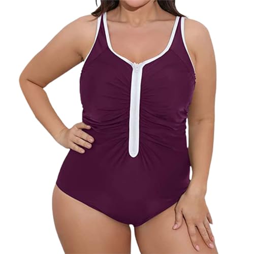 Bañadores Mujer Reductores Bañador Reductor Mujer Trajes De Baño con Cremallera De 1 Pieza para Traje Baño Fruncido Talla Grande Traje Bañador Tanga Bikini Menstrual (Purple L)