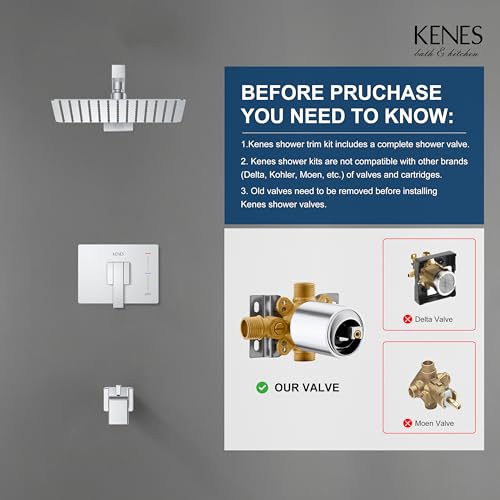 Image of KENES Chrome Shower Set with Tub Faucet, Square Tub Shower Faucet Set