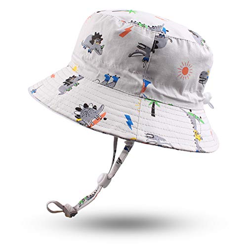 Dinosaur Baby Boys Sun Hat Cotton Toddler Boys Girls Bucket Hats Breathable Summer Sun Protect Cap for Kids 0-2Y (Gray Dinosaur, 3-6 Months)