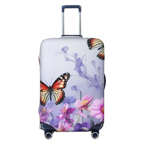 Luggage Cover Dustproof Anti-scratch Suitcase Cover Elastic Travel Suitcase Protector Flowers and Butterfly Washable Baggage Case Luggage Sleeves Fits 18-32 Inch Luggage, Small, Black