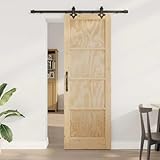 Qnhdfrt Schiebetür ORKDAL massiv Kiefer 73,5x211 cm Natur Schwarz mit Ganzglas-Optik platzsparend leise Tür Set für Flur Wohnzimmer Schlafzimmer