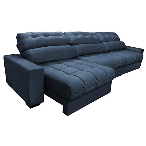 Sofá Retrátil e Reclinável com Molas Ensacadas Cama Inbox Master 3,22m Tecido Suede Azul