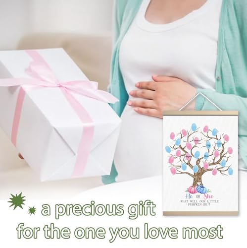Image of Pumpkin Baby Shower Gender Reveal Fingerprint Tree Canvas Guest Books, Gender Reveal Party Decorations Gifts Ideas, Thumbprint Hanging Paintings