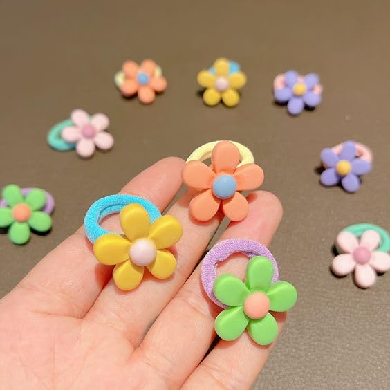 Image of NEOBABY Colorful Flower Design Elastic Hair Bands - Rubber Bands & Hair Accessories for Baby Girls, Toddlers, Kids, and Women (Assorted, Pack of 12 Pairs)