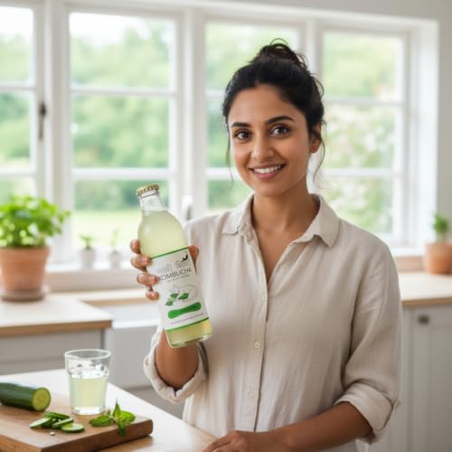 Image of KAALI BILLI Kombucha Cucumber Mint, Pack of 2 | Fermented Tea, All Natural, Gut Healthy Drink | 2 x 250ml | Vegan, Preservative free, Low calorie, Low sugar