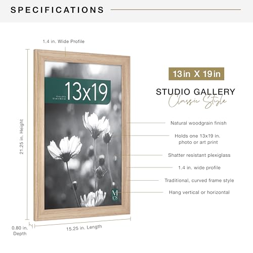 MCS Studio Gallery Classic 13x19 Picture Frame Natural Woodgrain, Vertical & Horizontal Wall Hanging Large Picture Frame for Photos, Posters & Art Prints (1-Pack)