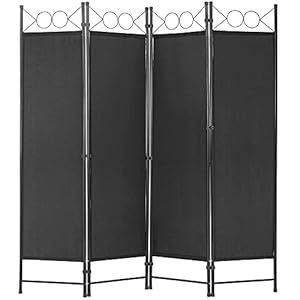 4 Panel Room Divider 6FT Steel Frame Screen Folding Privacy Divider Freestanding Partition for Home Office Bedroom, Black