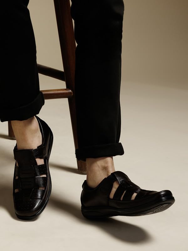 Image of Zoom Shoes Genuine Tinted Leather Casual Sandal For Men ZA-2337 | Comfortable /Ventilated Sandal With Anti-Slip Technology, Flexible Sole And Memory Cushion Padded Insole