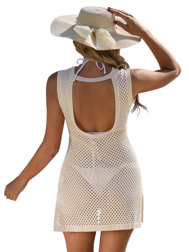 FAIRY SEASON Swimsuit Coverup for Women Knit Crochet Hollow Out Backless Beach Dress 2025 Bikini Cover Up Sleeveless Dresses