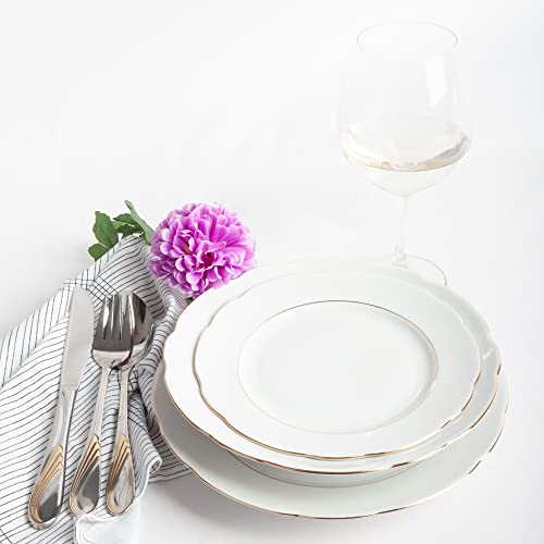 FRANQUIHOGAR - Juego de Vajilla 18 Piezas para 6 Personas - Porcelana Blanca con Filo de Oro, Elegante y Clásico,...