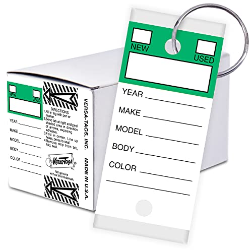 Image of Versa-Tags 250 Per Box, Self-Protecting Paper Key Tags with Chrome-Plated Split Rings Perfect for Car Truck Or RV Dealers Top Stripe Green