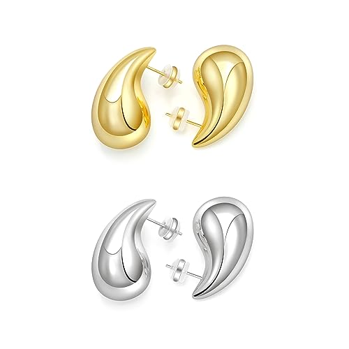 Teardrop Dupes Earrings for Women Chunky 18k Gold Plated Waterdrop Earrings Trendy Valentine's Day Jewelry for Women 2 Pairs