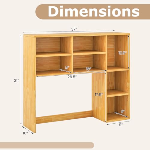 Image of Tangkula Desktop Bookshelf, 37 inch Countertop Storage Hutch with 7 Cubes & 3 Adjustable Shelves, 3-Tier Desk Display Rack Organizer, Multipurpose Wood Desktop Hutch for Dorm Home Office (Burlywood)