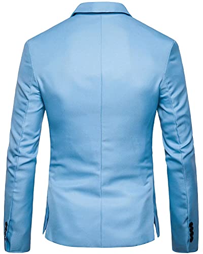 Blazer esportivo masculino de manga comprida, gola alta com lapela, um botão, slim fit, Sky Blue, 38