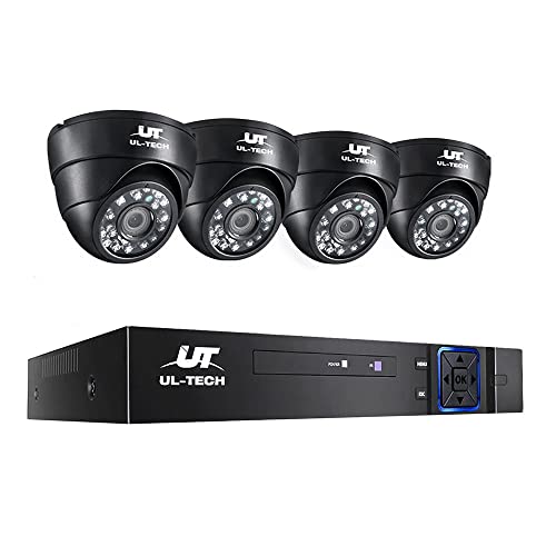 UL-TECH 1080P HD 4 Channel DVR IP Long Range System Home CCTV Security 4 Dome Camera, Black