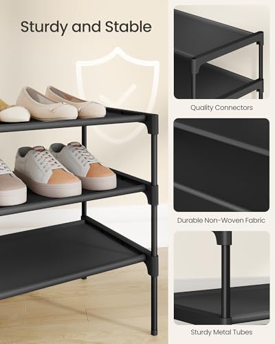 Image of SONGMICS Shoe Rack, 2-Tier Shoe Storage Organizer, Space-Saving, 11.7 x 16.5 x 12.2 Inches, Entryway, Metal Frame, Non-Woven Fabric Shelves, Ink Black ULSH012BH01