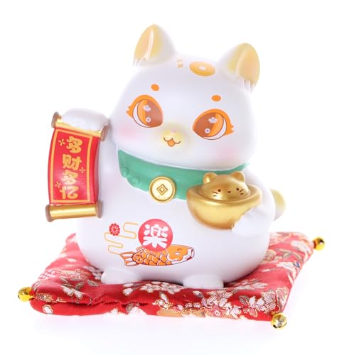 Kawaii-Story DH-001-1 Maneki-Neko Glückskatze Winkekatze mit Sitzkissen Glücksbringer Tischdekoration Asia Deko Katze 11cm