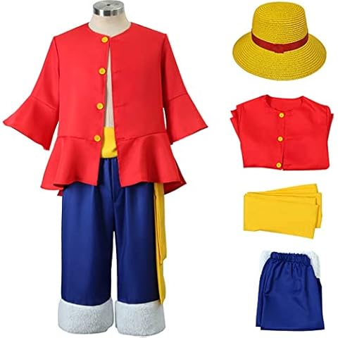 Deleventh Monkey D. Luffy Kostüm und Hut Erwachsene Kinder Cosplay Anime One Piece Ruffy Jacke und Hose Uniform Outfits Cover