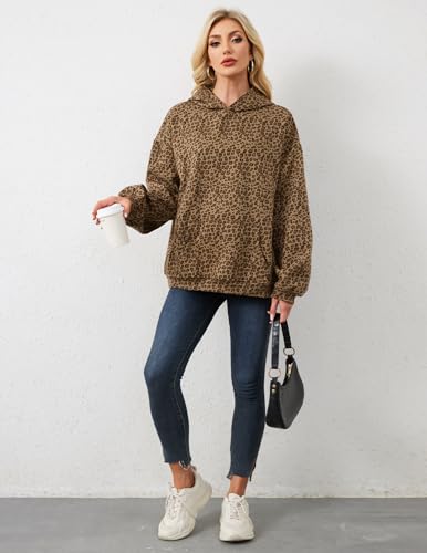 Womens Camo Hoodies Maple Leaf Print Oversized Hooded Sweatshirt Fleece Pullover Sweatshirts Long Sleeve with Pocket