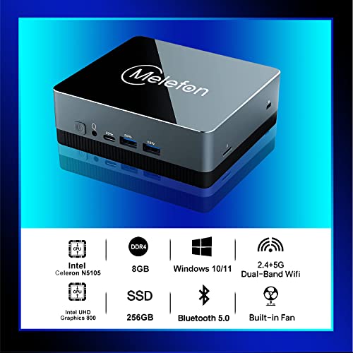 Melefon Mini Pc Intel Celeron N5105 (4C/4T, 4M Cache, Up To 2.9Ghz),8Gb Ram+256Gb, Windows 10 Mini Computer Small Desktop Triple Display, 4K Uhd, Storage Upgrade, Wifi/Bt, Home/Office #TOP1