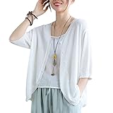 [ODFMCE] カーディガン レディース 夏 薄手 半袖 ゆったり オフィス 七分袖 きれいめ おしゃれ (ホワイト, Free)