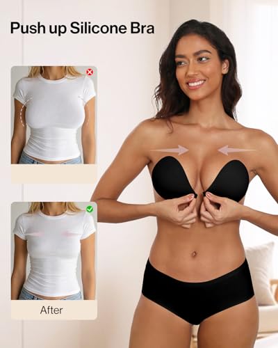 Ubras Adhesive Strapless Bra, Sticky Push up Invisible Bra, Reusable Silicone Bra for Backless Black C — view 3