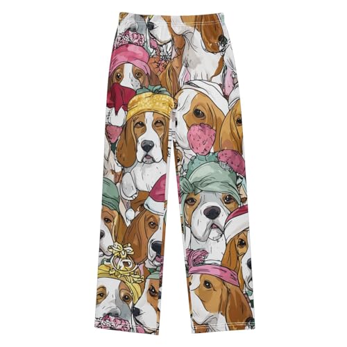 ZZXXB Christmas Beagles Print Boys Long Pants Soft Trousers Elastic Waist Kids Lounge Bottoms with Pockets S-XL