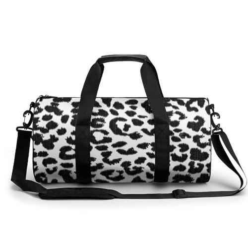 Sac week-end duffel bag noir blanc léopard pour le camping et le sport